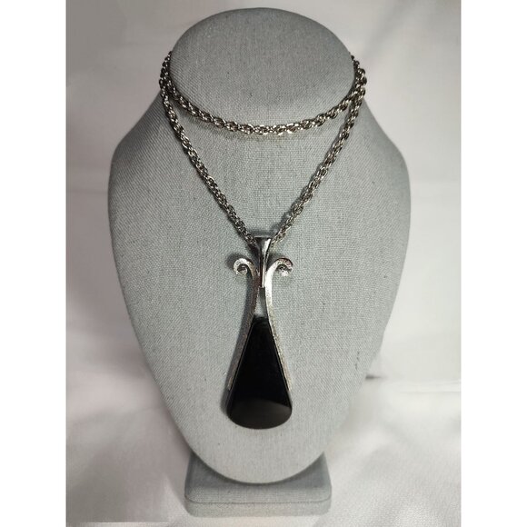 Avon Black Tear Drop Pendant Necklace & Diamond Cut Bangle Bracelet, Vintage - Picture 2 of 8